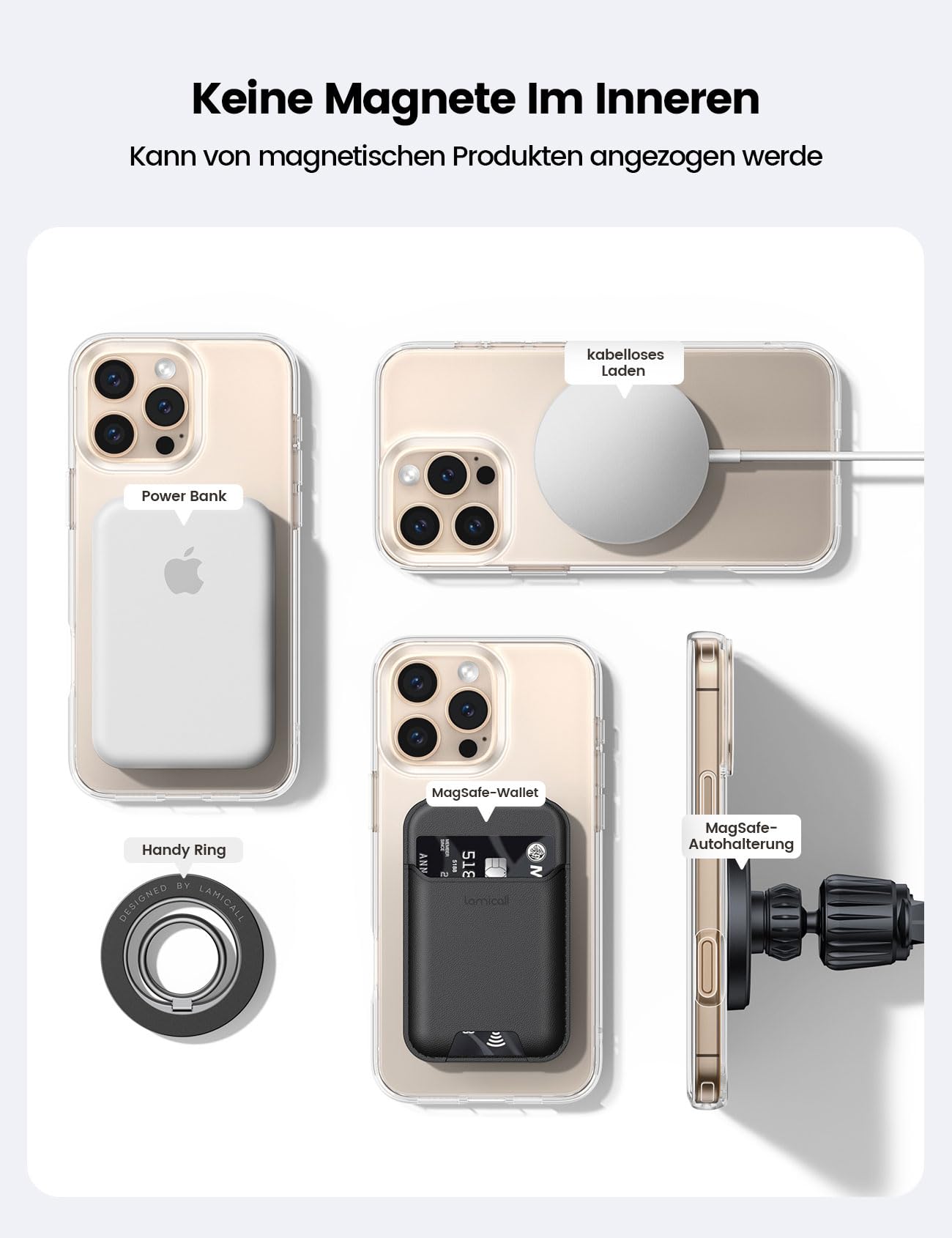 Lamicall 4 Stück für MagSafe Ring Aufkleber Metallring - [Stabil & Ultradünn] Selbstklebender Magnetring für Handyhülle, Metall Magnet Ring für iPhone 17 16 15, MagSafe-Zubehör (Nicht Magnetisch)