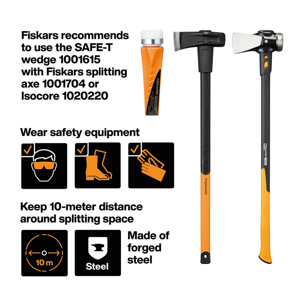Fiskars Dreh-Spaltkeil, Gehärteter Stahl (geschmiedet), Polymer-Schlagfläche mit Metallring, Orange, SAFE-T, 1001615