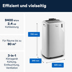 De'Longhi Pinguino PAC EM82, Mobile Klimaanlage für Räume bis zu 80 m³, 9.400 BTU, 2,4 kW, 63 dB, Entfeuchtungsfunktion, Energieklasse A, 24h-Timer, Weiß