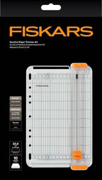 Fiskars Tragbare Papierschneidemaschine, SureCut, A5-Hochformat, A4-Querformat, Mit Schnittlinienführung, Weiß/Orange, 1077798