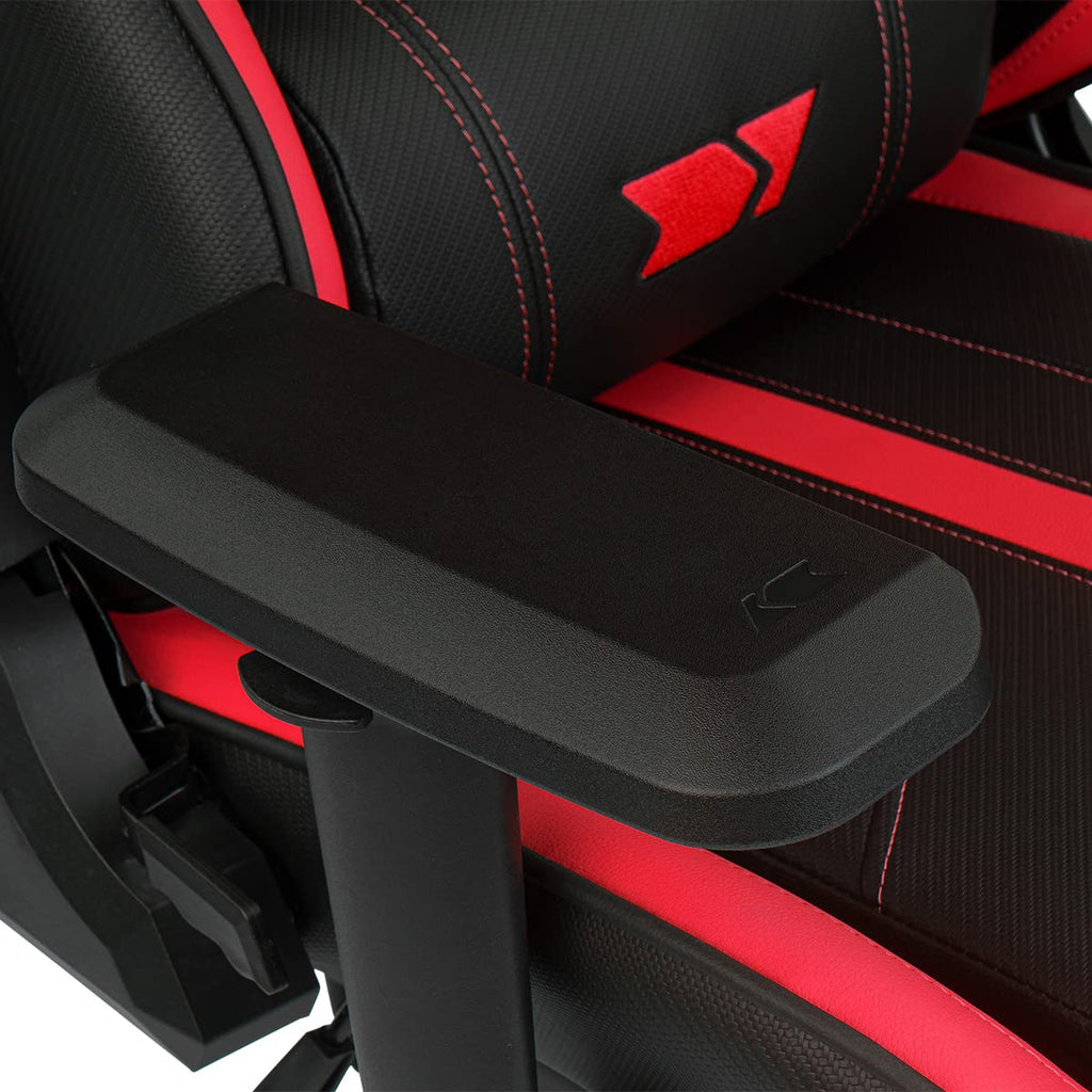DRIFT GAMING DR350 – Ergonomischer Profi-Gaming-Stuhl mit 4D-Armlehnen, Lenden- und Nackenkissen, 135° neigbar, Leise Rollen, Schwarz-Rot