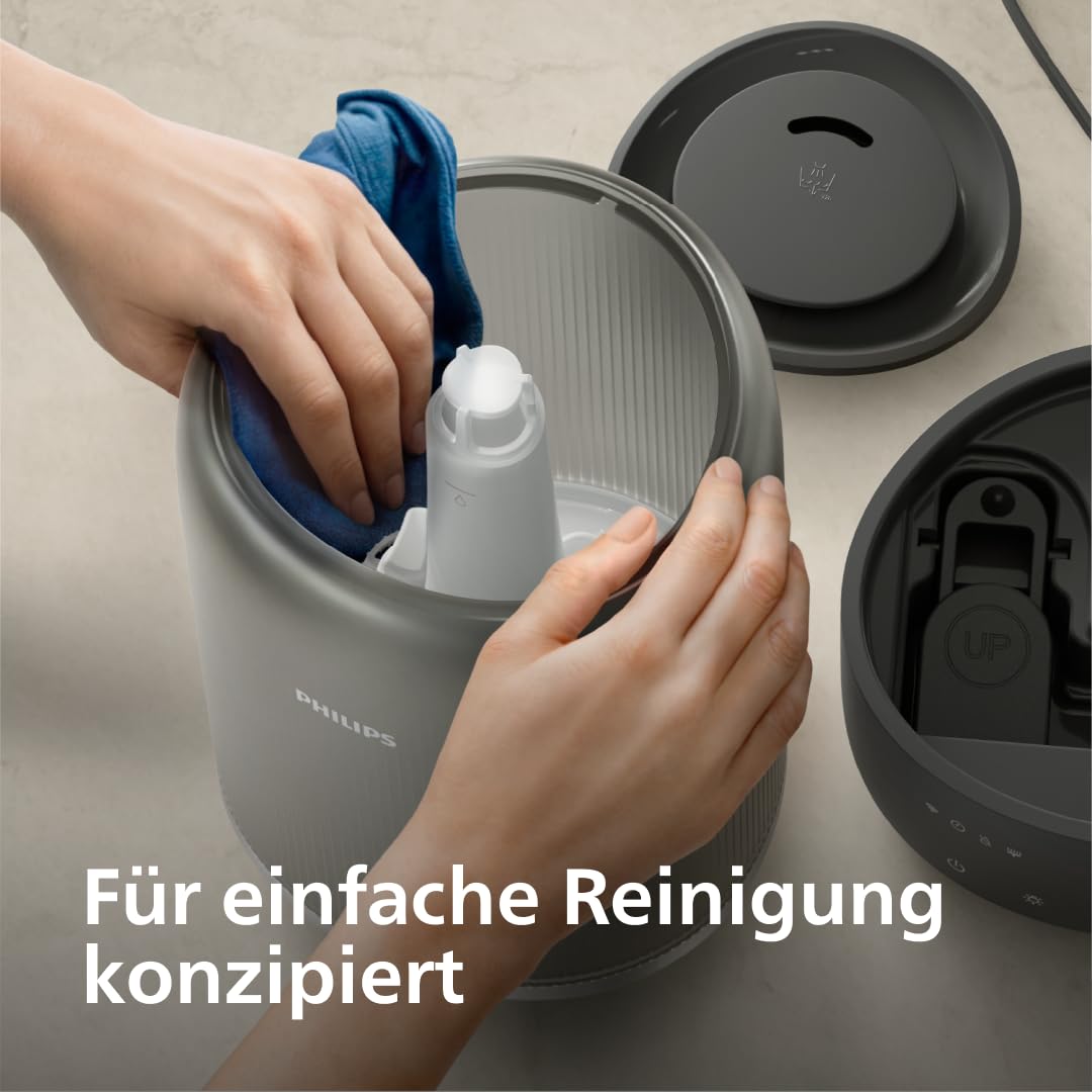 Philips Smart Humidifier - kompakt und dennoch leistungsstark mit himmelhohem Nebel, Aromatherapie, leise mit Schlaffunktion und Nachtlicht, für (Schlaf-) Räume bis zu 41m² (HU1510/03)