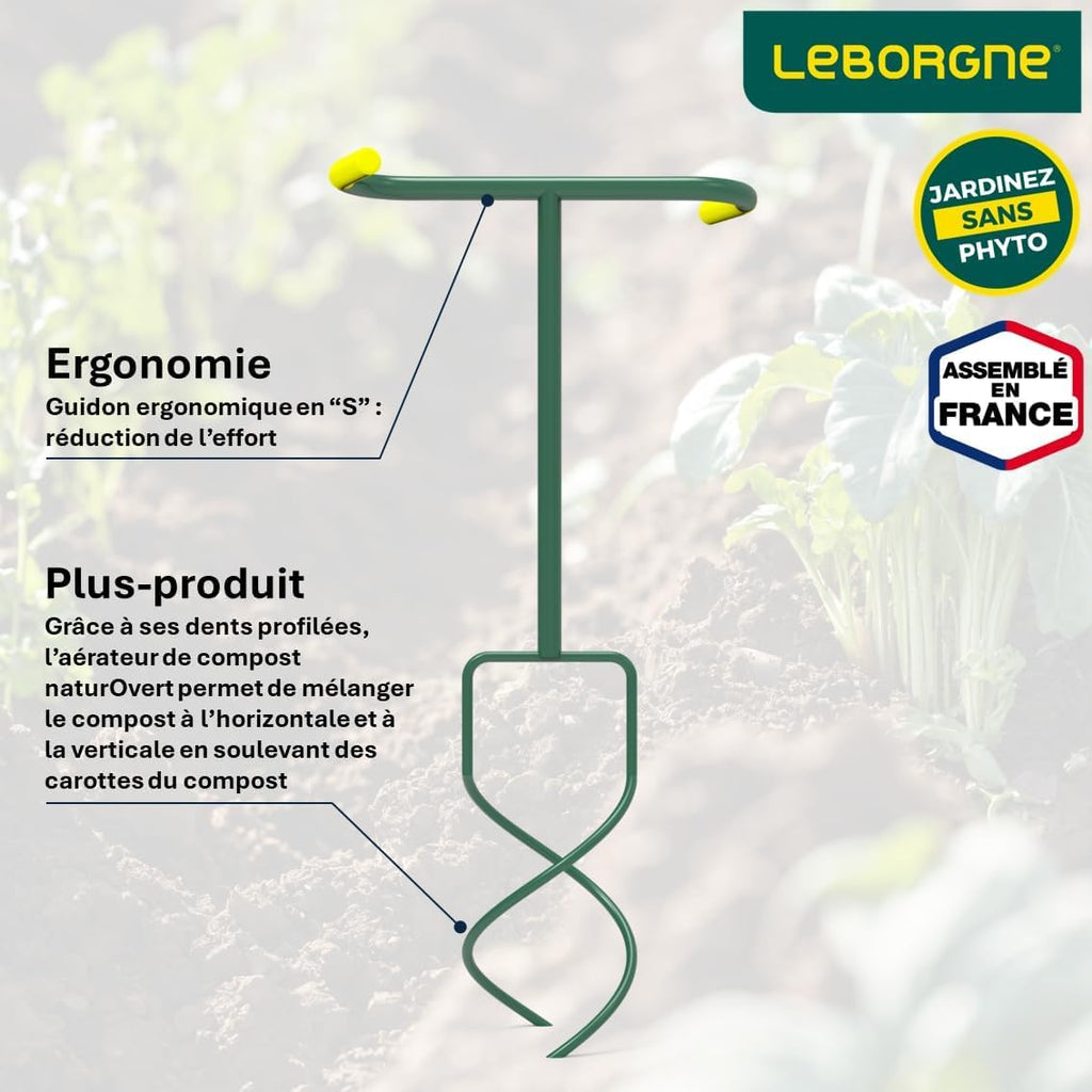 Leborgne Naturovert Aerompost – umweltfreundlicher und ergonomischer Kompostbelüfter – profilierte Zähne – Modell 320061 – Grün