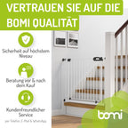 BOMI TÜV GS Siegel Türschutzgitter Merle | Zum Klemmen | 90° Stop | Schließt automatisch | Tuerschutzgitter weiß Metall Selbstschließend | Treppengitter zum Klemmen für Baby | Breite: 95-103 cm