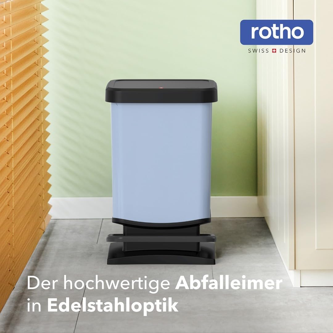 Rotho Paso Mülleimer 20l mit Deckel, Kunststoff (PP recycelt) BPA-frei, blau, 20l (29.3 x 26.6 x 45.7 cm), Nicht zutreffend