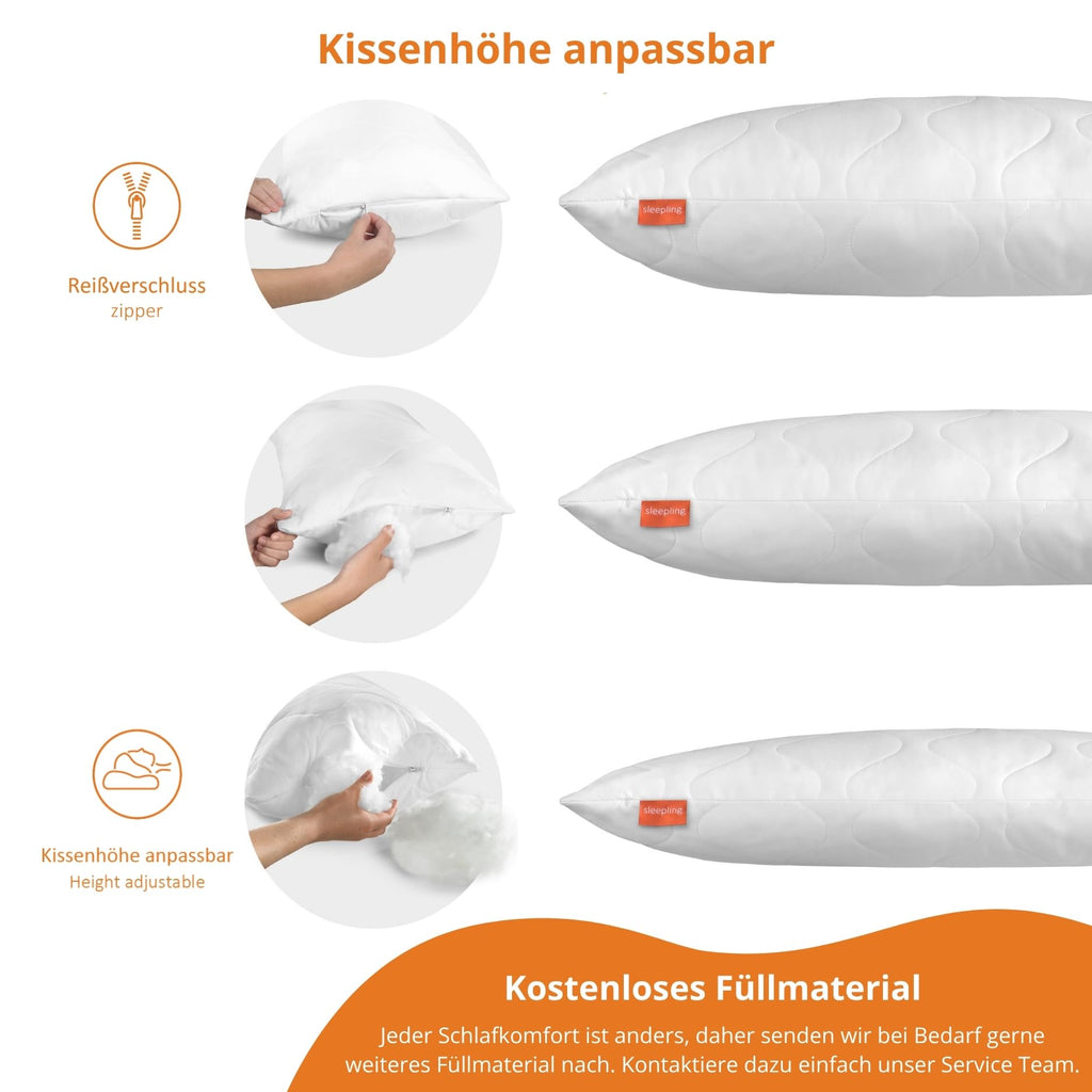 sleepling Seitenschläferkissen 40 x 145 cm, Body Pillow, langes Kissen mit Bezug aus 100 % Softer Mikrofaser, Schlafkissen Seitenschläfer, Füllmengengarantie, 60 Grad waschbar, Ökotex