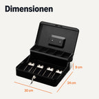 Amazon Basics Geldkassette mit Schloss, Schlüssel und Geldablage, 9 x 30 x 24 cm (H x B x T), Schwarz
