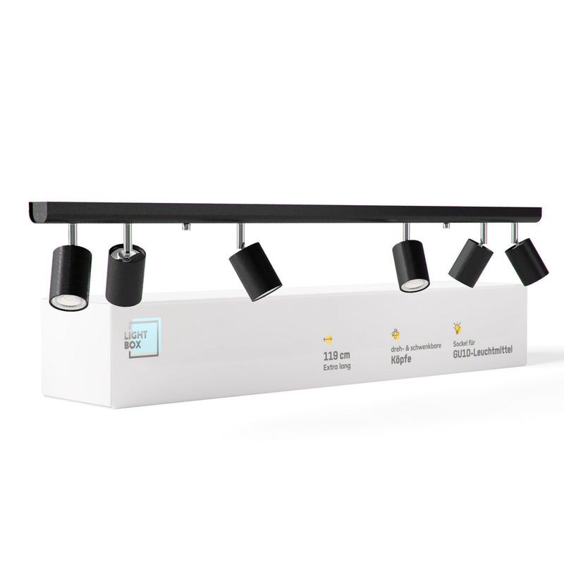 Lightbox Deckenlampe LED 6 flammig | Decken-Strahler mit schwenkbaren Spots | Lampe für Wohnzimmer, Küche oder Schlafzimmer (innen) | 6 x GU10 Fassung | aus Metall in Schwarz