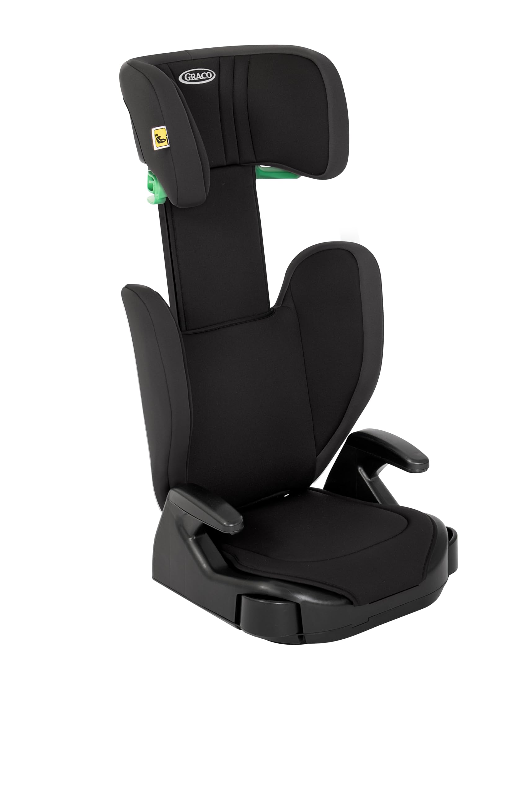 Graco Junior Maxi™ i-Size R129 Kindersitz, ca. 3,5 bis 12 Jahre (100 bis 150 cm), Kindersitzerhöhung, Armlehnen und Kopfstütze höhenverstellbar, leicht, mit Getränkehalter, schwarz, Midnight
