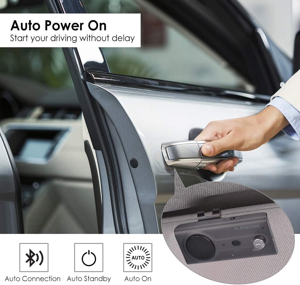 Avantree CK11 Kfz Bluetooth 5.0 Freisprecheinrichtung Freisprechanlage Car Kit für Sonnenblende, Lauter Lautsprecher, Siri Assistant Unterstützung, Lautstärkeregler, Auto Power On – Titan
