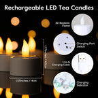 EXTSUD 6 Stück LED Teelichter Kerzen mit Fernbedienung und Timerfunktion, Wiederaufladbare Led Kerzen Flackernde Flamme Elektrische Teelichter für Hochzeiten Partys Tisch Halloween Weihnachtsdeko