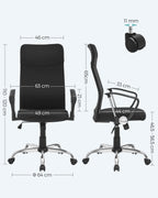 SONGMICS Bürostuhl, ergonomischer Schreibtischstuhl, Drehstuhl, gepolsterter Sitz, höhenverstellbar und neigbar, bis 120 kg belastbar, schwarz OBN034B01