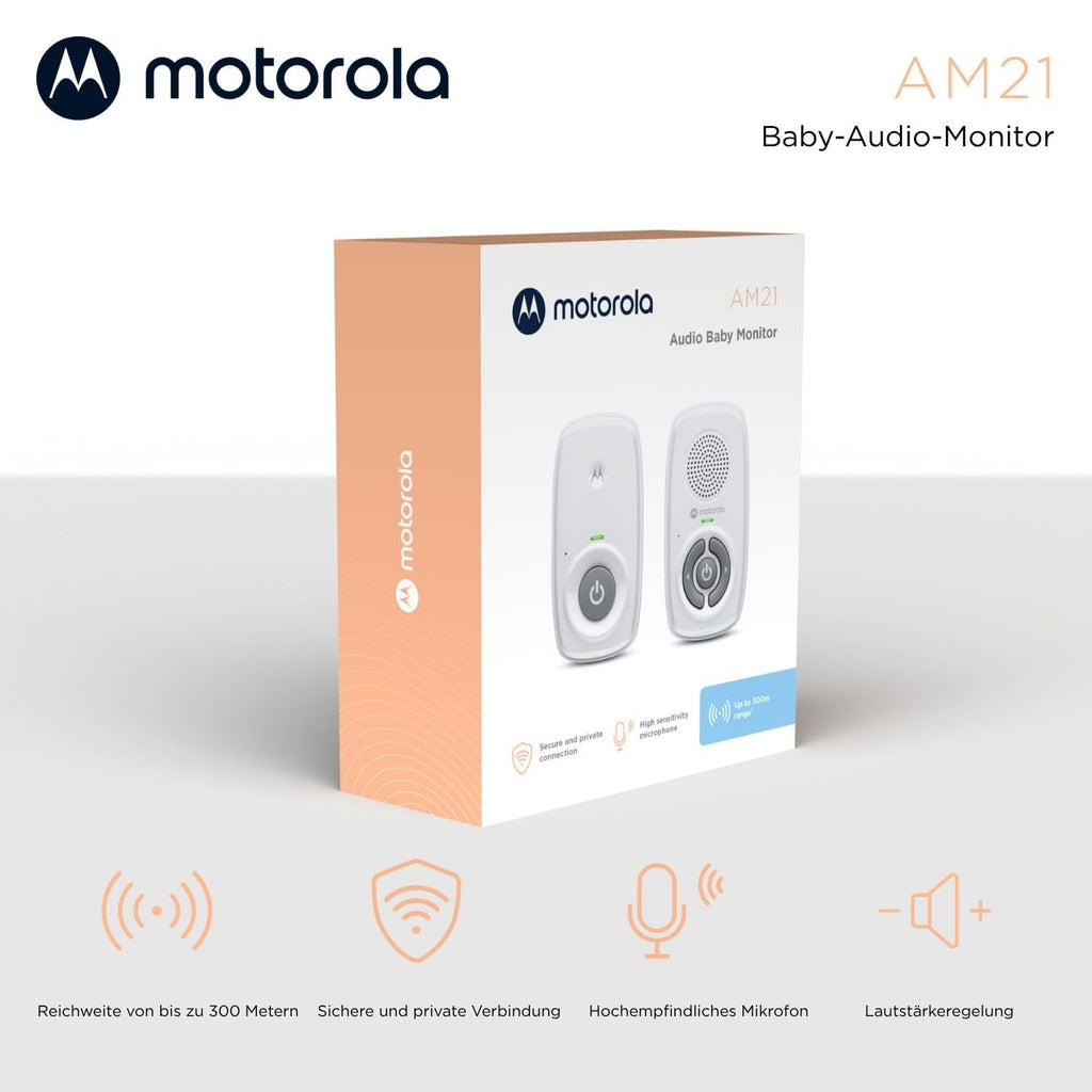 Motorola Nursery AM21 Audio-Babyphone – Digitaler Monitor mit DECT-Technologie zur Audioüberwachung – große Reichweite – hochempfindliches Mikrofon – Weiß
