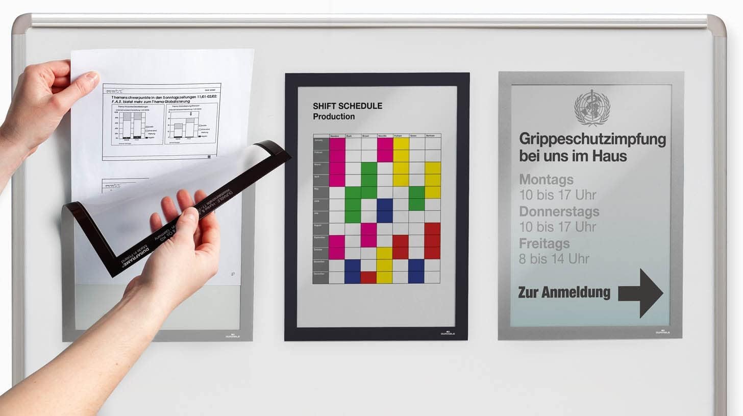 Durable Info-Rahmen Duraframe Magnetic (A4, Magnetrahmen für metallische Oberflächen) 5 Stück, silber, 486923