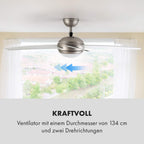 Klarstein Bolero - 2-in-1-Deckenventilator 134cm durchmessender Ventilator, Leuchte 55W Leistung, Holzflügel, Fernbedienung, 50 dB, 3 Drehgeschwindigkeiten: schnell, mittel, langsam, weiß