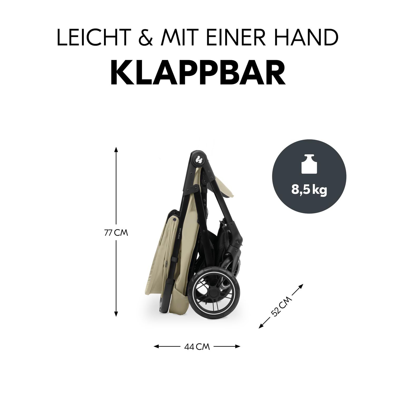 hauck Shop N Care, Olive - Kinderbuggy mit Liegefunktion ab Geburt bis 22 kg, Becherhalter und Snack Tablett, Klein Zusammenklappbar, UV Schutz 50+, XL Korb bis 3 kg