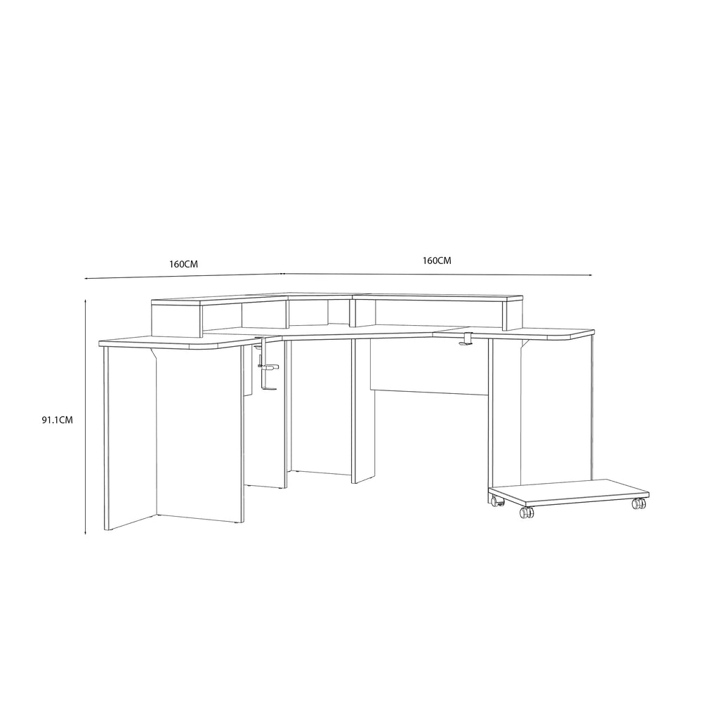Forte Tezaur Eckschreibtisch für Gamer inkl. RGB-Beleuchtung, Holzwerkstoff, Mattschwarz, B x H x T: 160 x 91 x 160 cm