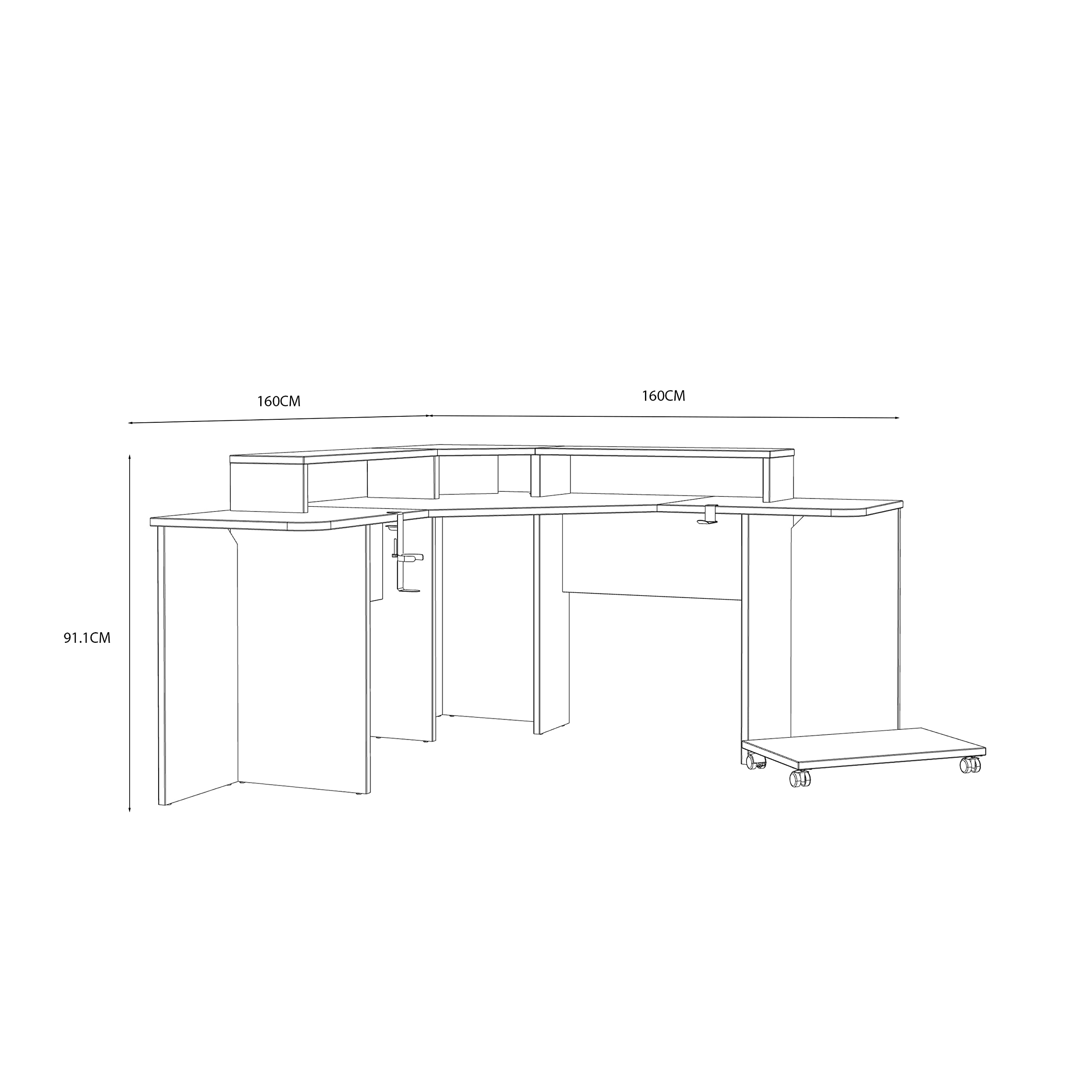 Forte Tezaur Eckschreibtisch für Gamer inkl. RGB-Beleuchtung, Holzwerkstoff, Mattschwarz, B x H x T: 160 x 91 x 160 cm