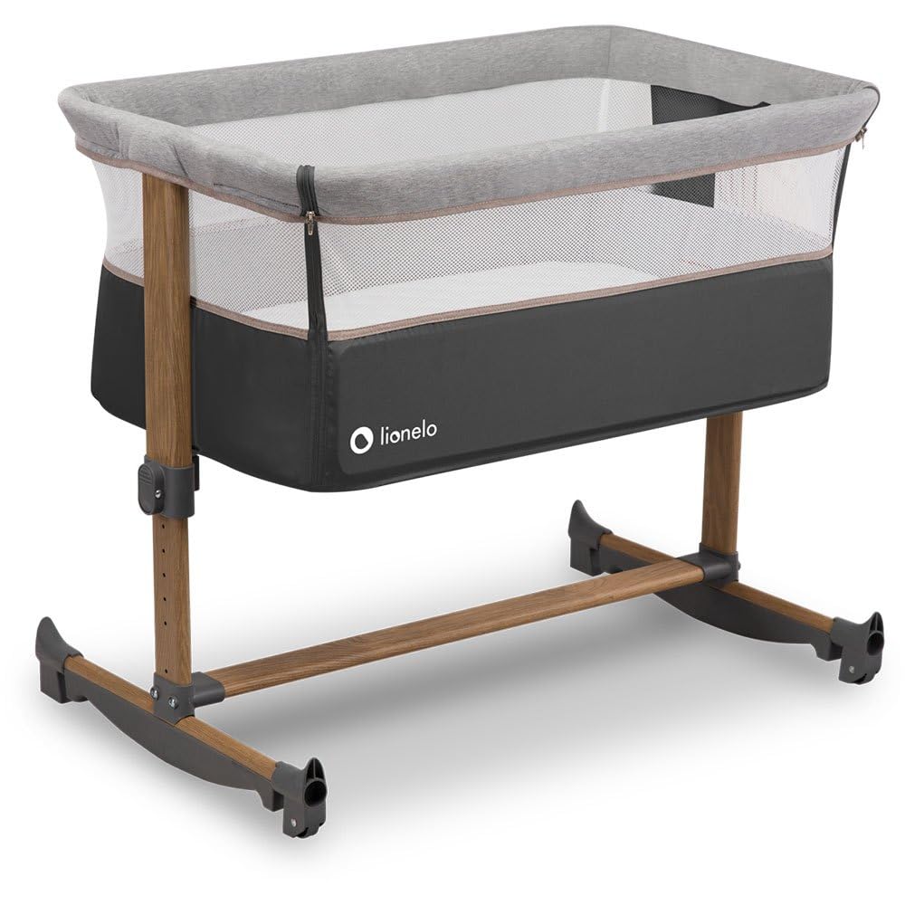 Lionelo Leonie 3 IN 1 Babybetten Babybett, Schaukelfunktion, 5-stufige Höhenverstellung, Schräglage, Matratze, Abnehmbare Seitenwand, Räder, Seitentasche, Einfach Transport