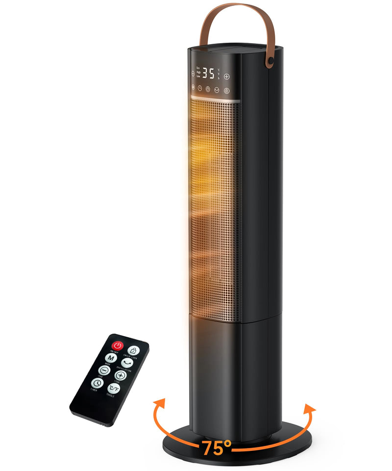 Heizlüfter Energiesparend, 2000W PTC Keramik Heizlüfter, 75° Oszillierend Elektroheizung mit Thermostat, Heizung Elektrisch Leise, 3 Modus, 24-Std-Timer, Überhitzungs- & Kippschutz