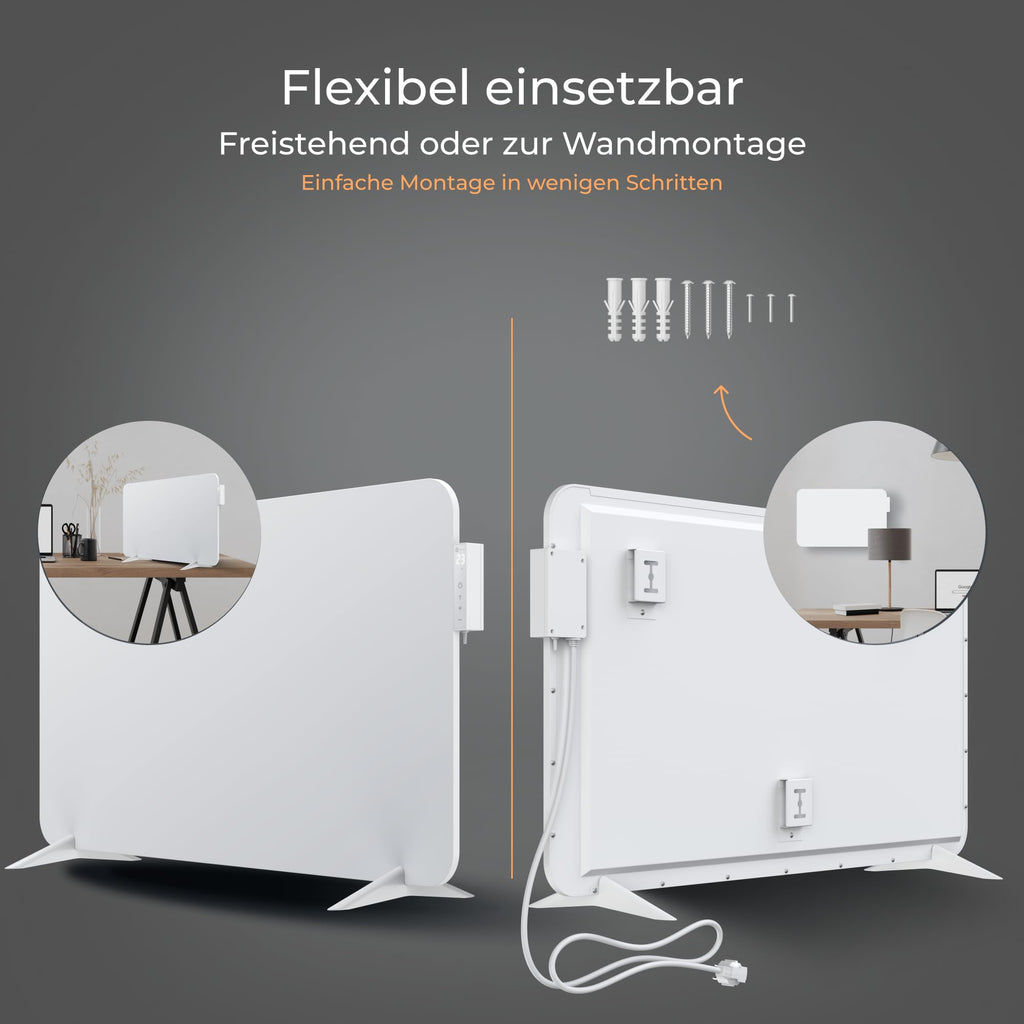 BR Bringer Infrarotheizung 750 Watt mit Smart Thermostat, WIFI & App - für Wandmontage oder als Standgerät für kleinere Räume bis 15m² - sehr Energiesparend - Deutsche Qualitätsmarke (weiß)