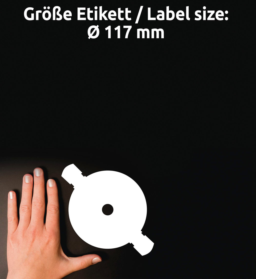 AVERY Zweckform L7676-100 selbstklebende CD-Etiketten (200 blickdichte CD-Aufkleber, Ø 117mm auf A4, SuperSize, Papier matt, bedruckbare Klebeetiketten für alle A4-Drucker) 100 Blatt, weiß
