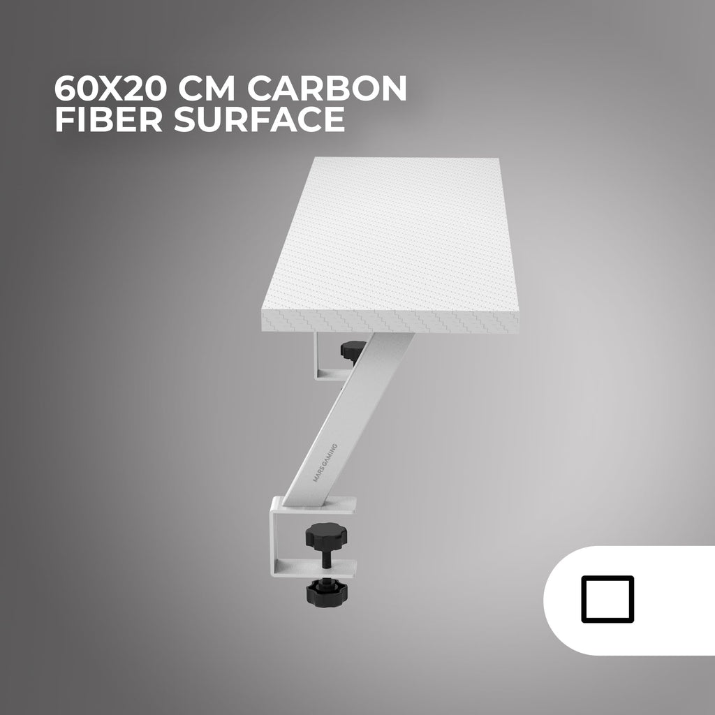 Mars Gaming MGDS, Monitor-Erhöhung, Erhöht den Monitor um 17cm, Ergonomischer Tischständer aus Stahl, Carbonfaserplatte 60x20cm, Bildschirmhalterung für Schreibtische mit 10 bis 33mm Dicke, Weiß