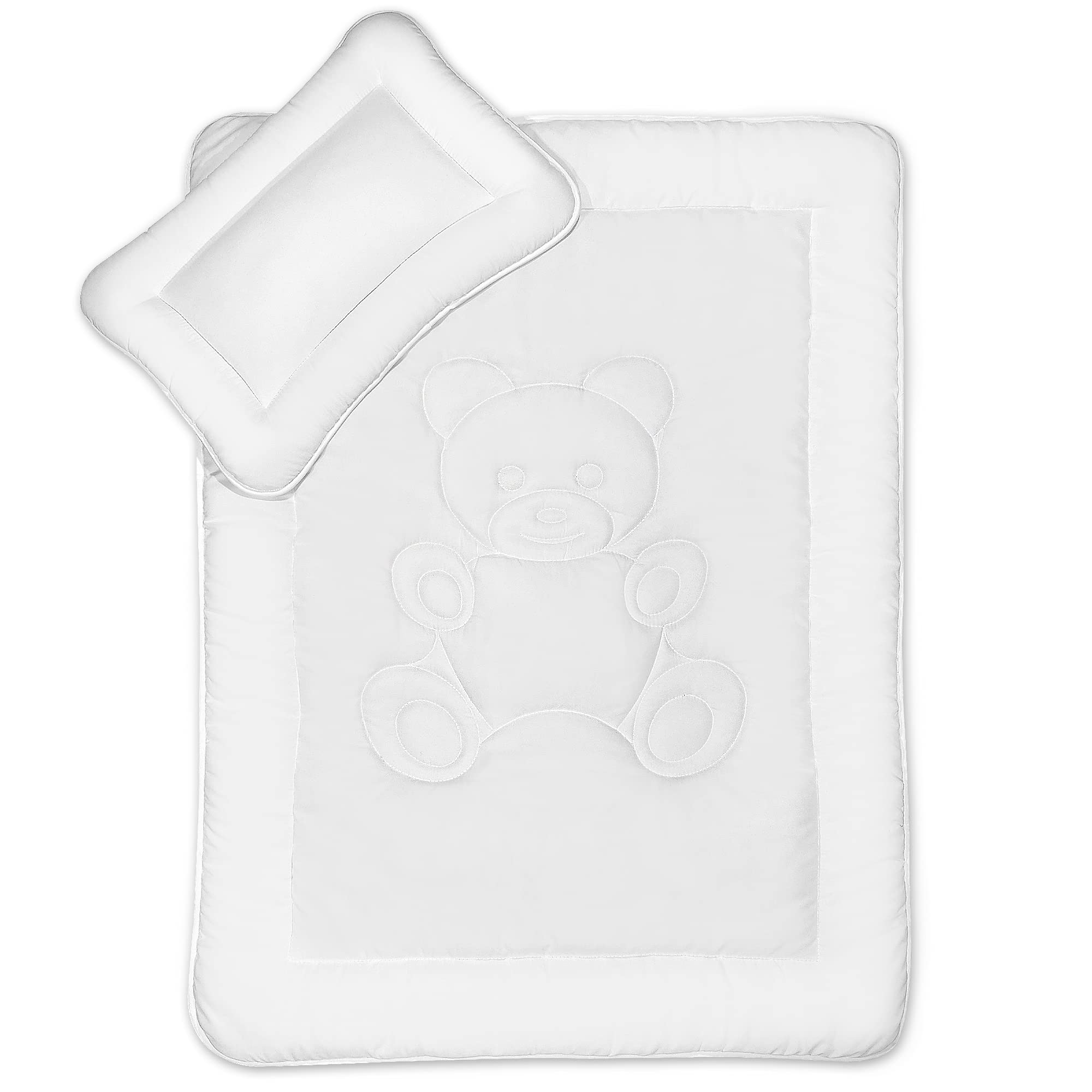 KiGATEX Baby Bettdecke und Kissen im Set - 100x135 cm Kinderbettdecke und 60x40 cm Kissen für Kinder Zertifiziert nach Öko-Tex - Kinderdecke mit Bärchensteppung
