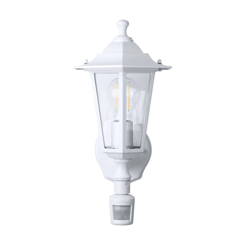 EGLO Außen-Wandlampe Laterna 5, 1 flammige Außenleuchte inkl. Bewegungsmelder, Sensor-Wandleuchte aus Aluguss und Glas, Farbe: Weiß, Fassung: E27, IP44