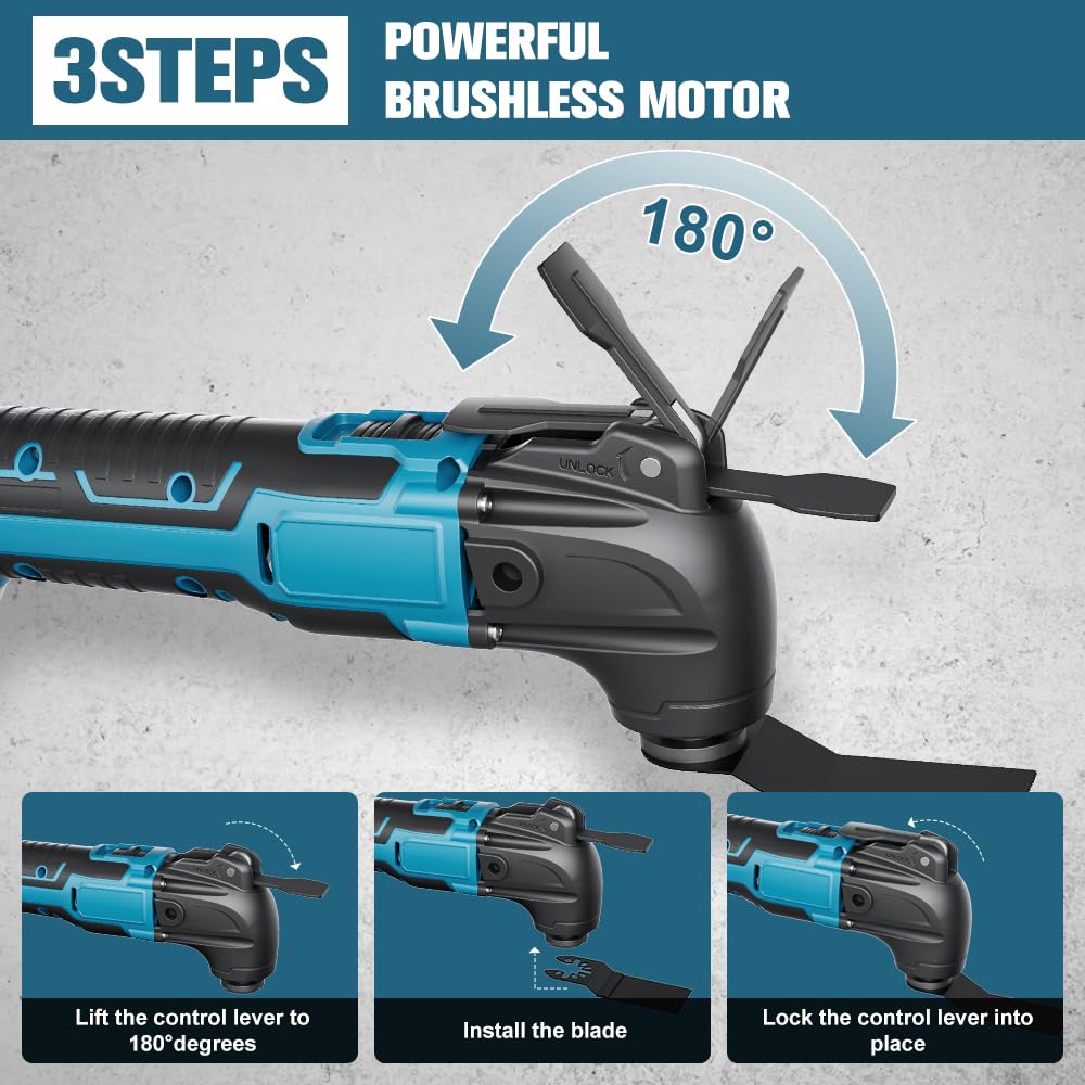 Multifunktionswerkzeug akku für Makita 18V Akku (Ohne Akku), Oszillationswerkzeug Akku mit 23 Zubehör, 6 Einstellbare Geschwindigkeiten Multitool zum Entfernen, Schaben, Schneiden