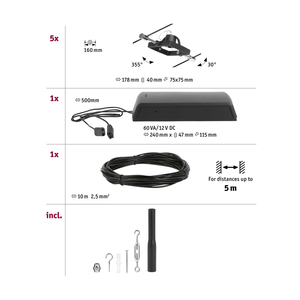 Paulmann Wire Set MacII max5x10W GU5,3 Schwarz ma