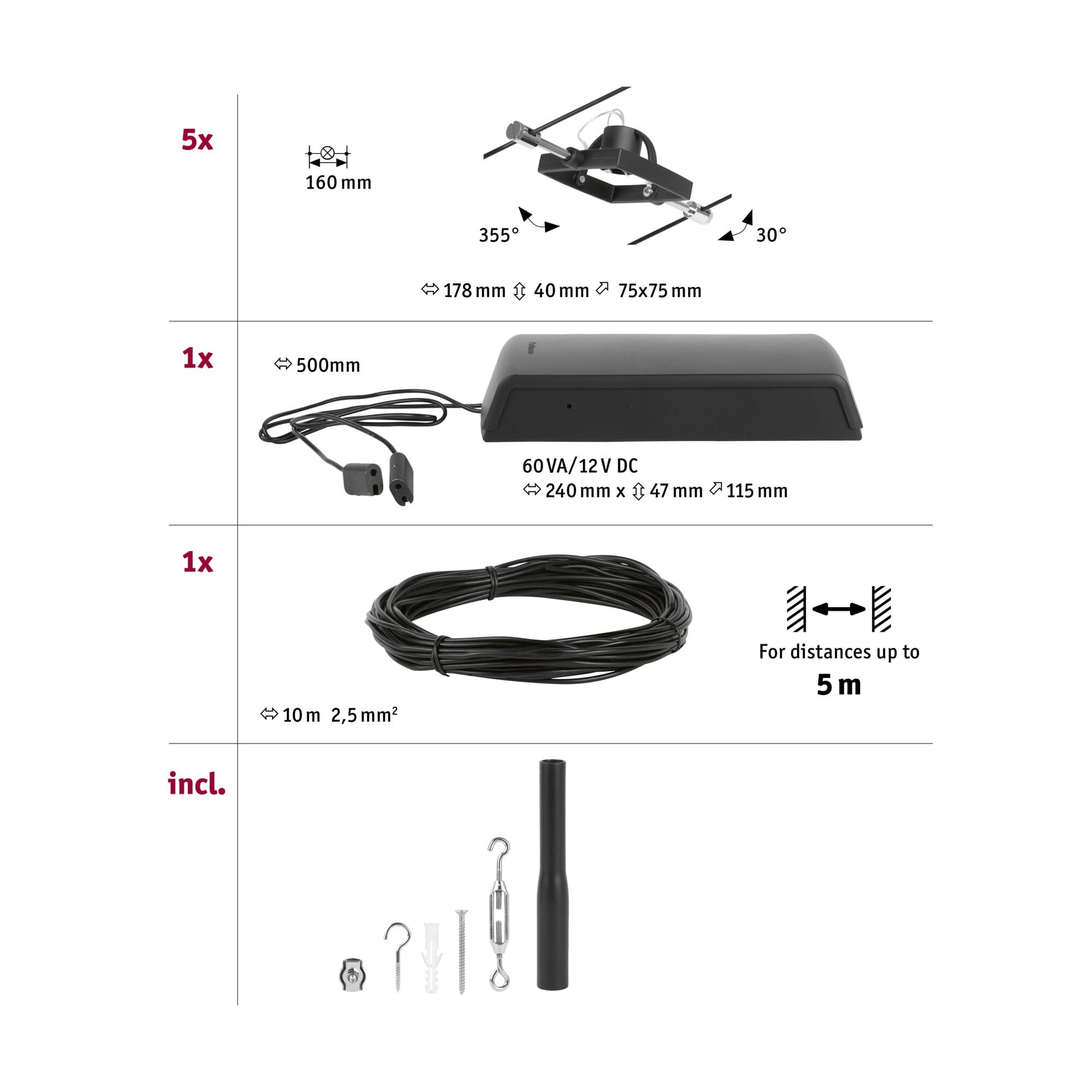 Paulmann Wire Set MacII max5x10W GU5,3 Schwarz ma