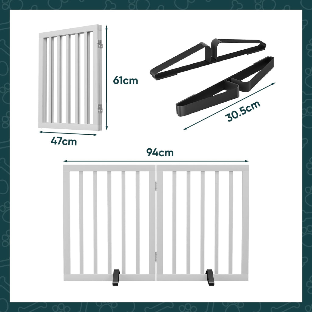 Semiocthome Freistehende Baby- & Haustiergitter aus Bambus, Hunde- und Katzengitter für Türen, Treppenschutzgitter für Welpen, Faltbare Sicherheitsgitter (Weiß, 2 Platten - 90cm Breit)