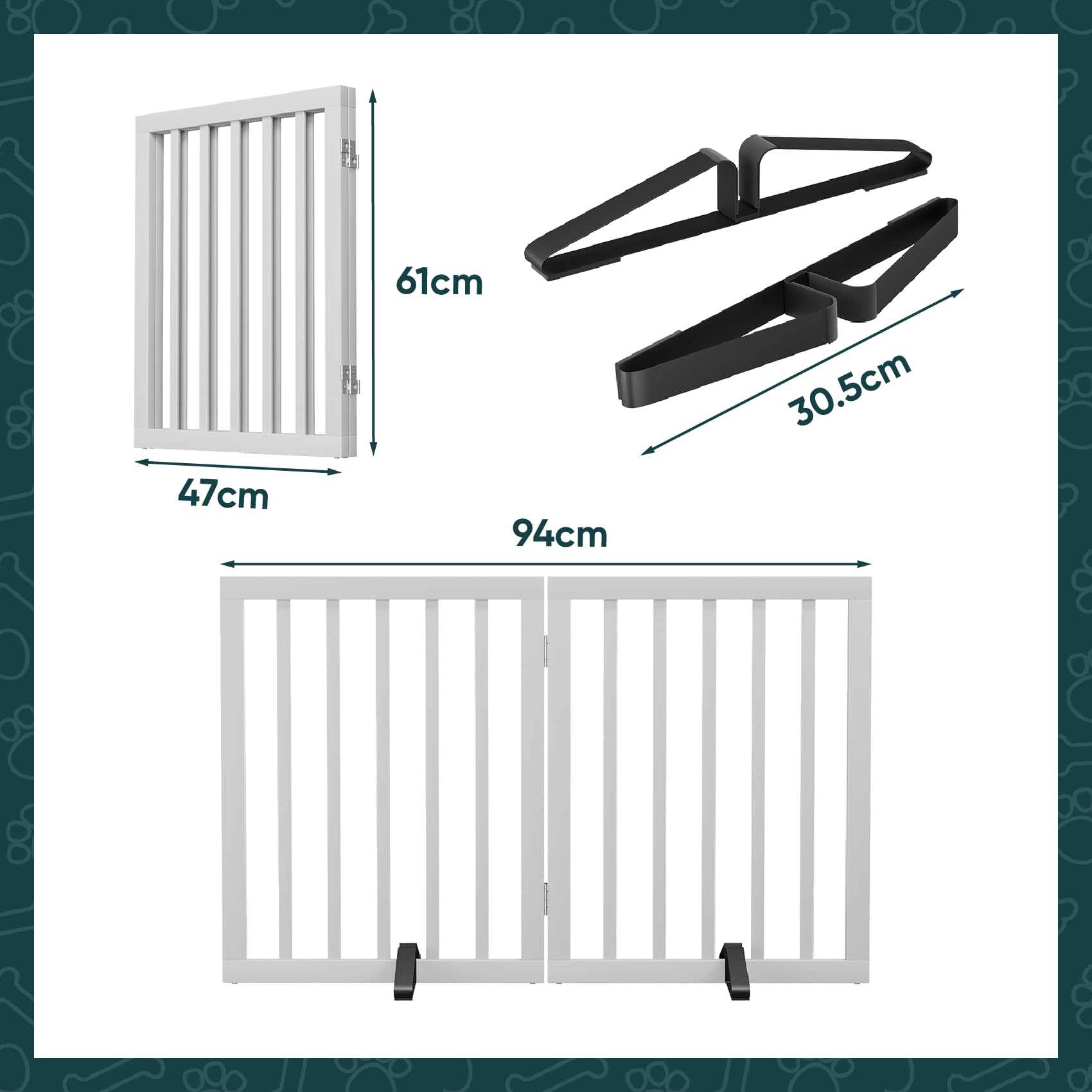 Semiocthome Freistehende Baby- & Haustiergitter aus Bambus, Hunde- und Katzengitter für Türen, Treppenschutzgitter für Welpen, Faltbare Sicherheitsgitter (Weiß, 2 Platten - 90cm Breit)