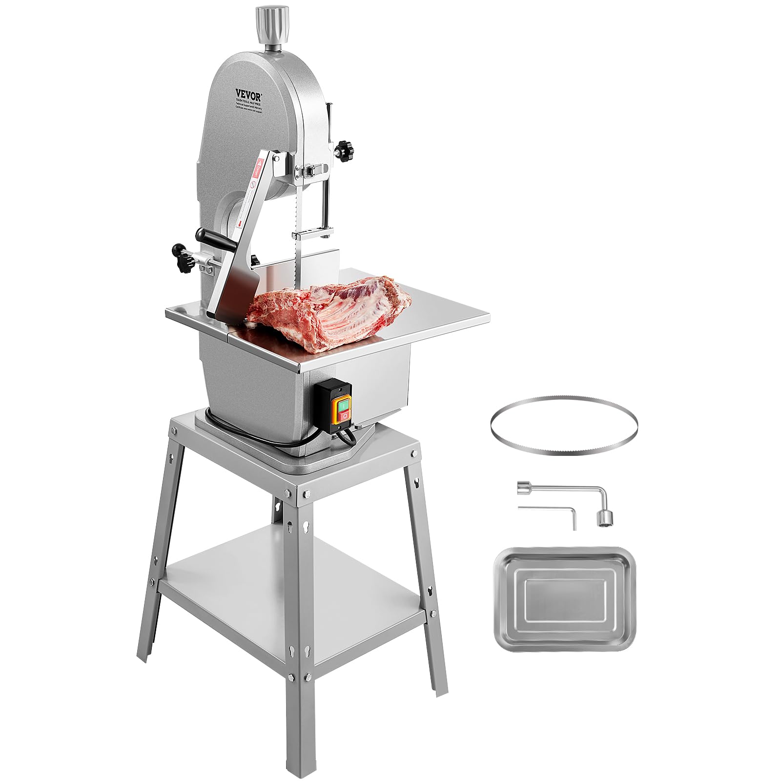 VEVOR Kommerzielle elektrische Fleischbandsäge Knochenschneidemaschine, 1800 W vertikale Knochensäge, 380 x 485 mm Werkbank, Gefrierfleischschneider mit Klinge für Rippchen, Schweinefleisch