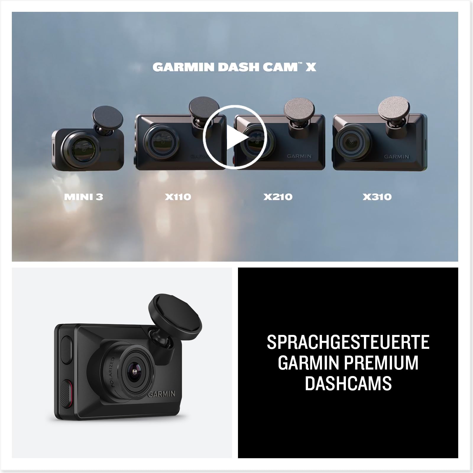 Garmin Dash Cam X310 - Premium Dash Cam mit 4K-Aufläsung, 140° Blickwinkel, 2,4 Zoll LCD Display, Garmin Clarity Polfilter und automatischer Unfallerkennung