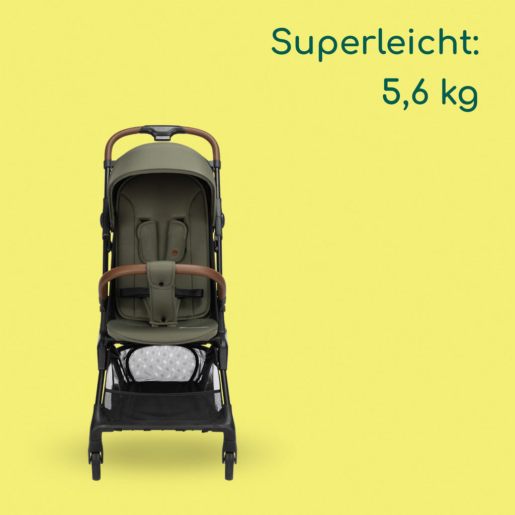 Bebeconfort Zephir, kompakter Baby Kinderwagen, 0–4 Jahre (bis zu 22 kg), leichter Reise Buggy (5.6 kg), in Kabinengröße, flacher und verstellbarer Sitz, Aufbewahrungskorb, Mineral Green