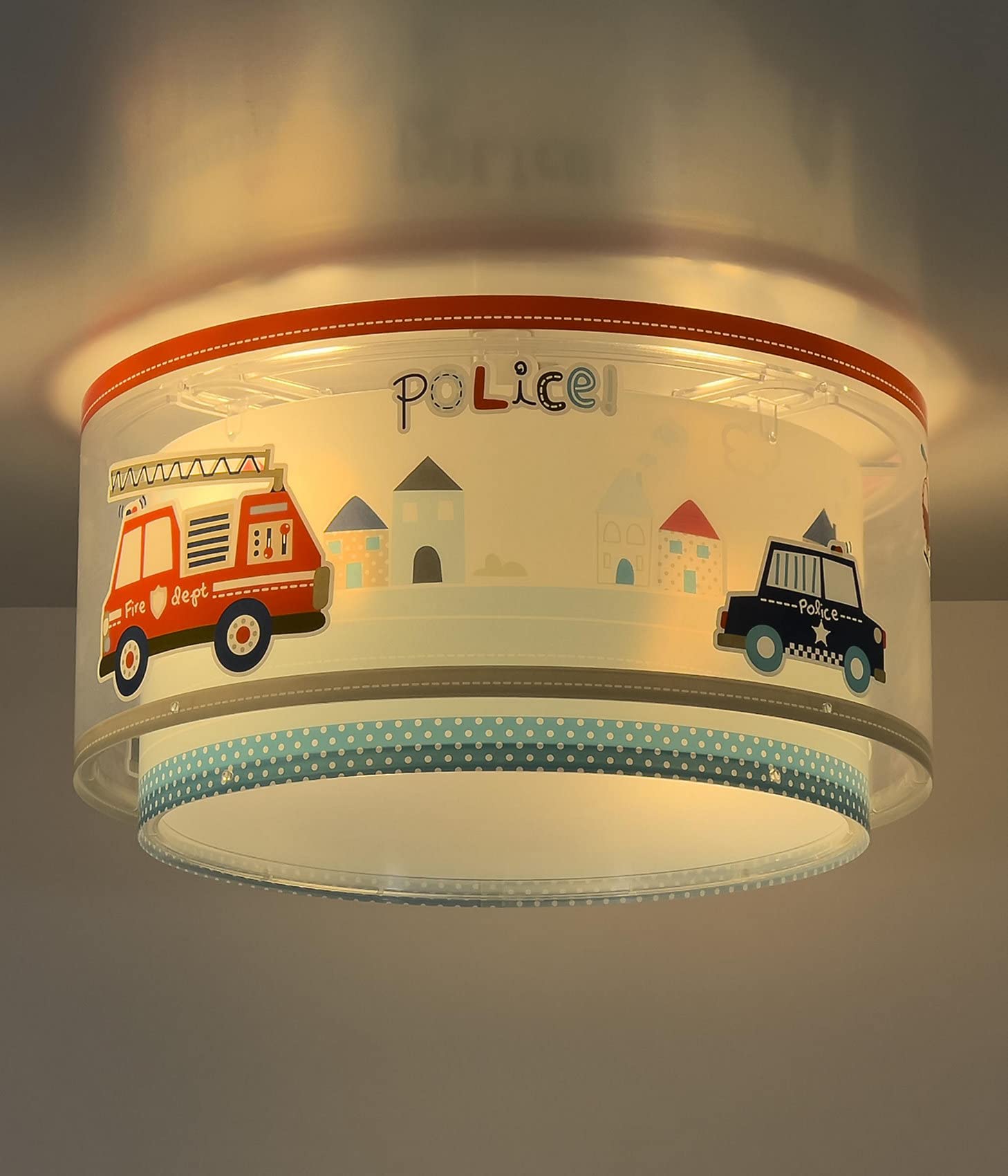 Dalber Deckenlampe kinderzimmer, Deckenleuchte für Kinder Polizei Autos Police, 60616N, E27