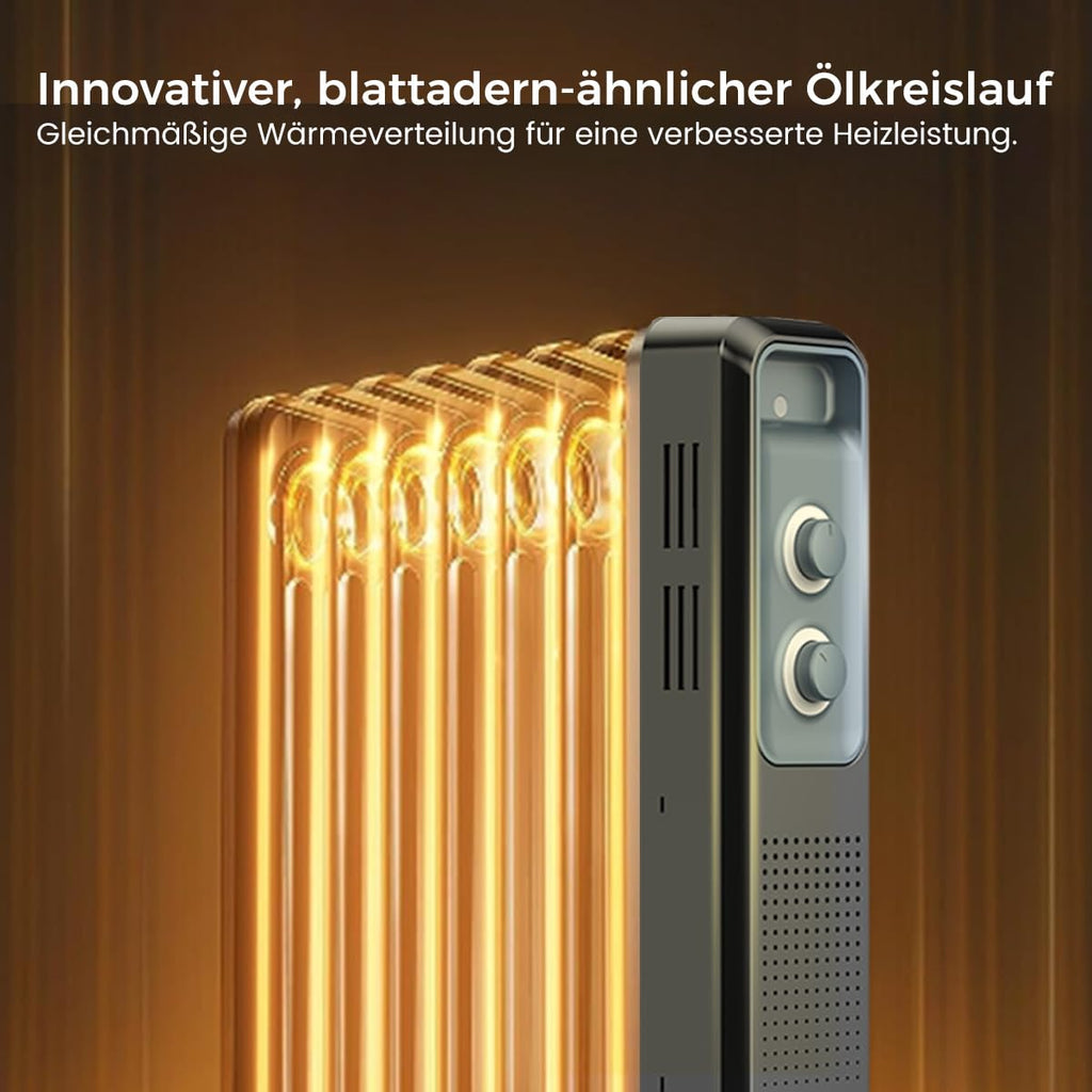 COWSAR Ölradiator energiesparend, Schnelle Wärme, 3 Heizstufen mit Rollen & Griff, Kipp- und Überhitzungsschutz, Büro/Garten/Wohn- und Schlafzimmer, Matt Schwarz