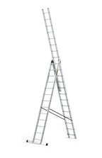 DRABEST Leiter PRO Serie Aluleiter 3-teilig Mehrzweckleiter 3x13 Stufen Leiter Multifunktionsleiter Kombileiter bis 150 kg Beslastbar - Arbeitshöhe 8,61 m - inkl. Eimerhaken