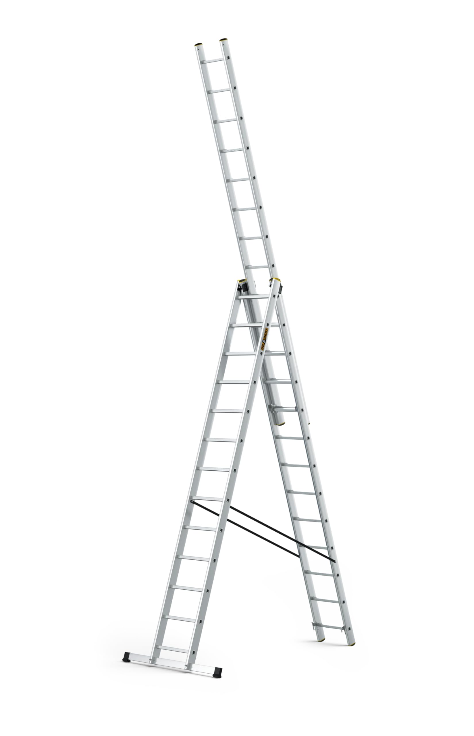 DRABEST Leiter PRO Serie Aluleiter 3-teilig Mehrzweckleiter 3x13 Stufen Leiter Multifunktionsleiter Kombileiter bis 150 kg Beslastbar - Arbeitshöhe 8,61 m - inkl. Eimerhaken