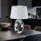 Reality Leuchten Taba R50511089 Tischleuchte, Keramik, Stoffschirm Weiß/Silberfarbig, Höhe 33cm