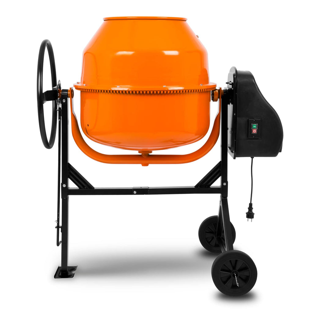 EBERTH 180L Betonmischer Elektrisch Mobil, 650W Motor, Gestell, Trommel und Zahnkranz aus Stahl, feststellbares Handrad, breite Fußplatte, Profi Zementmischer, Trommel schwenkbar, Einfache Bedienung