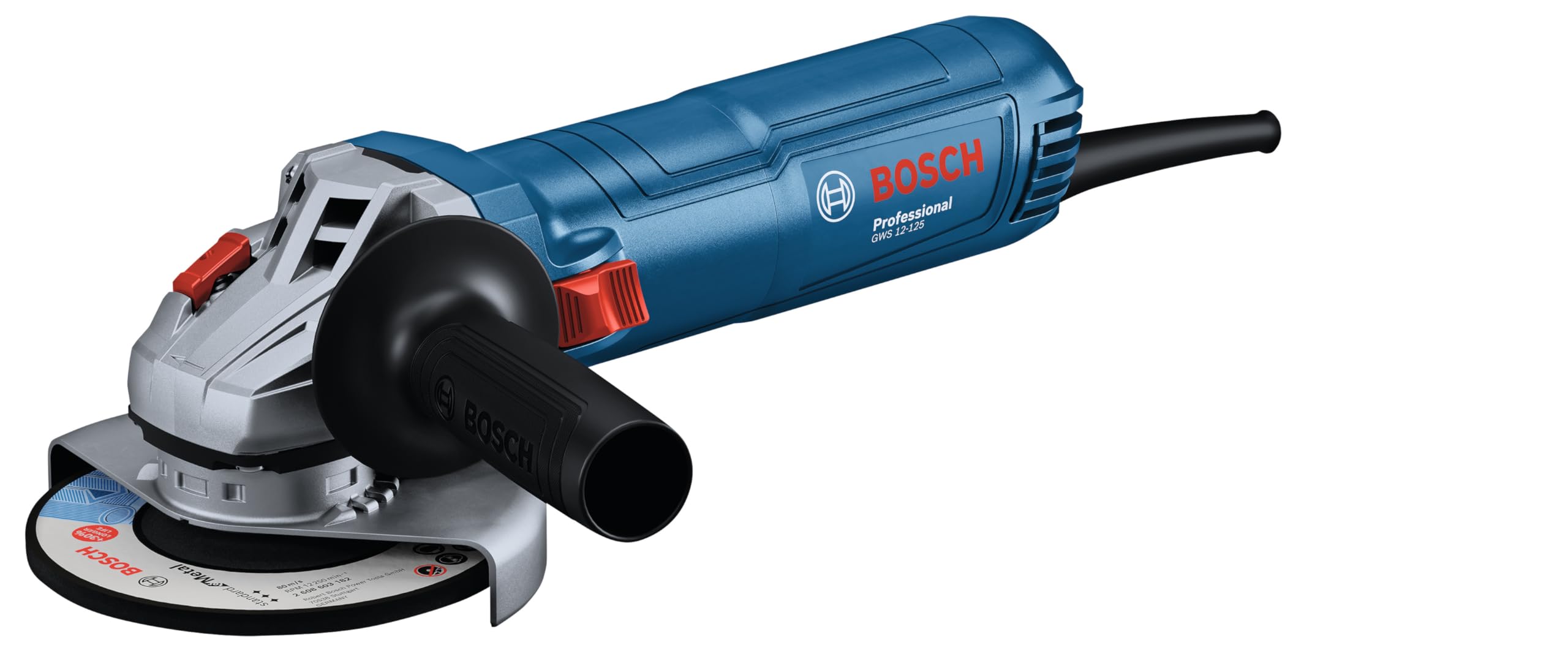 Bosch Professional Winkelschleifer GWS 12-125 (Scheiben-Ø: 125mm, Leistung 1200 W, Wiederanlaufschutz, inkl. Schutzhaube, Spannmutter, Standard-Zusatzhandgriff)