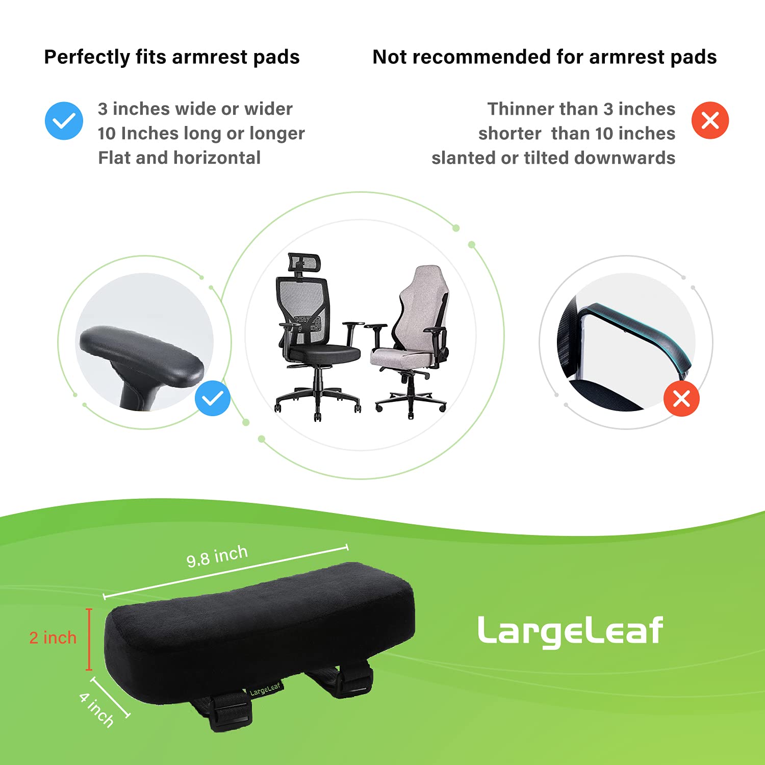 LargeLeaf Extra dicke 5CM Stuhlarmlehne Polster Ellenbogenkissen Druckentlastung Bürostuhl Gaming Stuhl Armlehne mit Memory Foam Armlehne Polster 2 teiliges Stuhlset