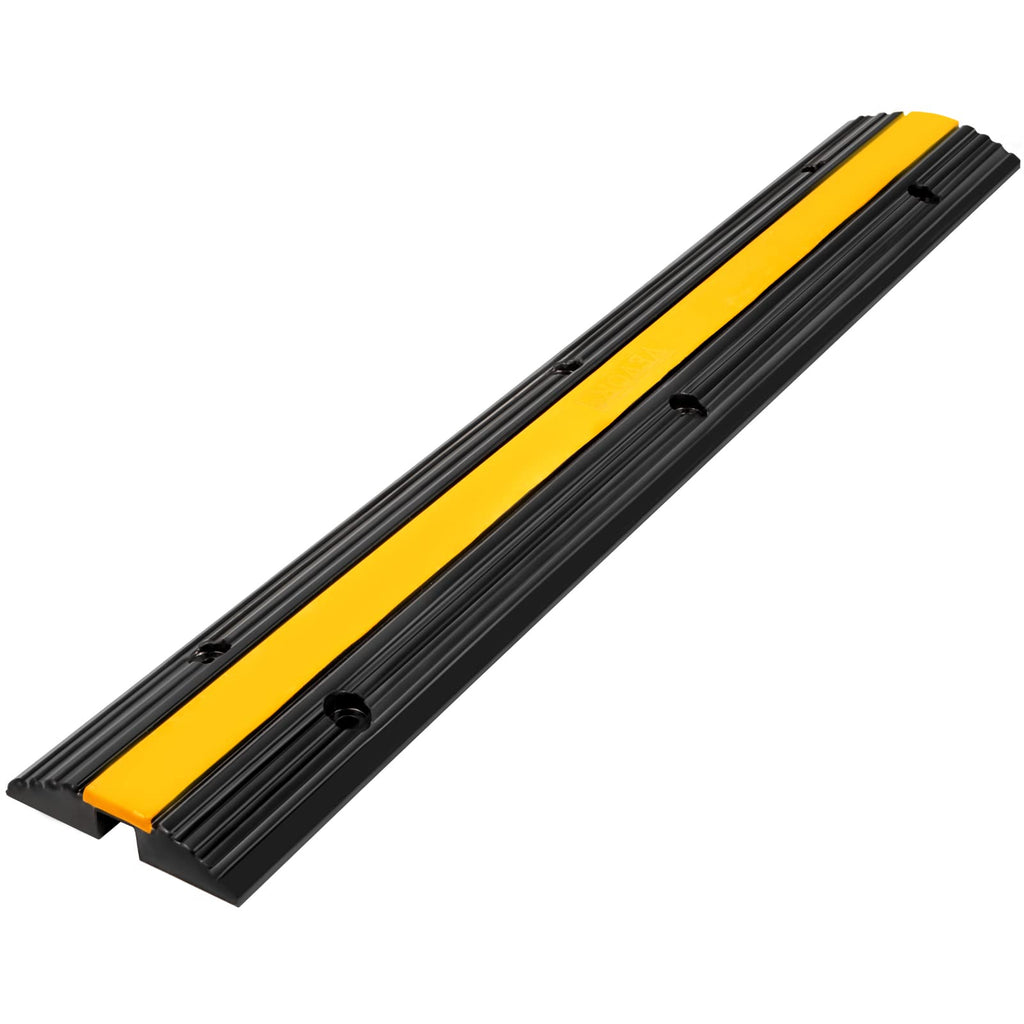 Happybuy 1 Kanal Kabelschutzmatte, Überfahrschutz für Kabel, 4 Stück Kabelbrücke aus Handelsüblichem Thermoplastischem Gummi mit Modularem Design für Parkplätze, Lagerhäuser,100 x 15 x 2,5 cm, Schwarz
