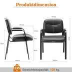 DUMOS edx Wartezimmer-Gästestühle 2er Set mit gepolsterten Armlehnen, Schreibtischstuhl aus PU-Leder, ohne Rollen, mit Lendenwirbelstütze und Metallrahmen, für Büro, Konferenzlobby