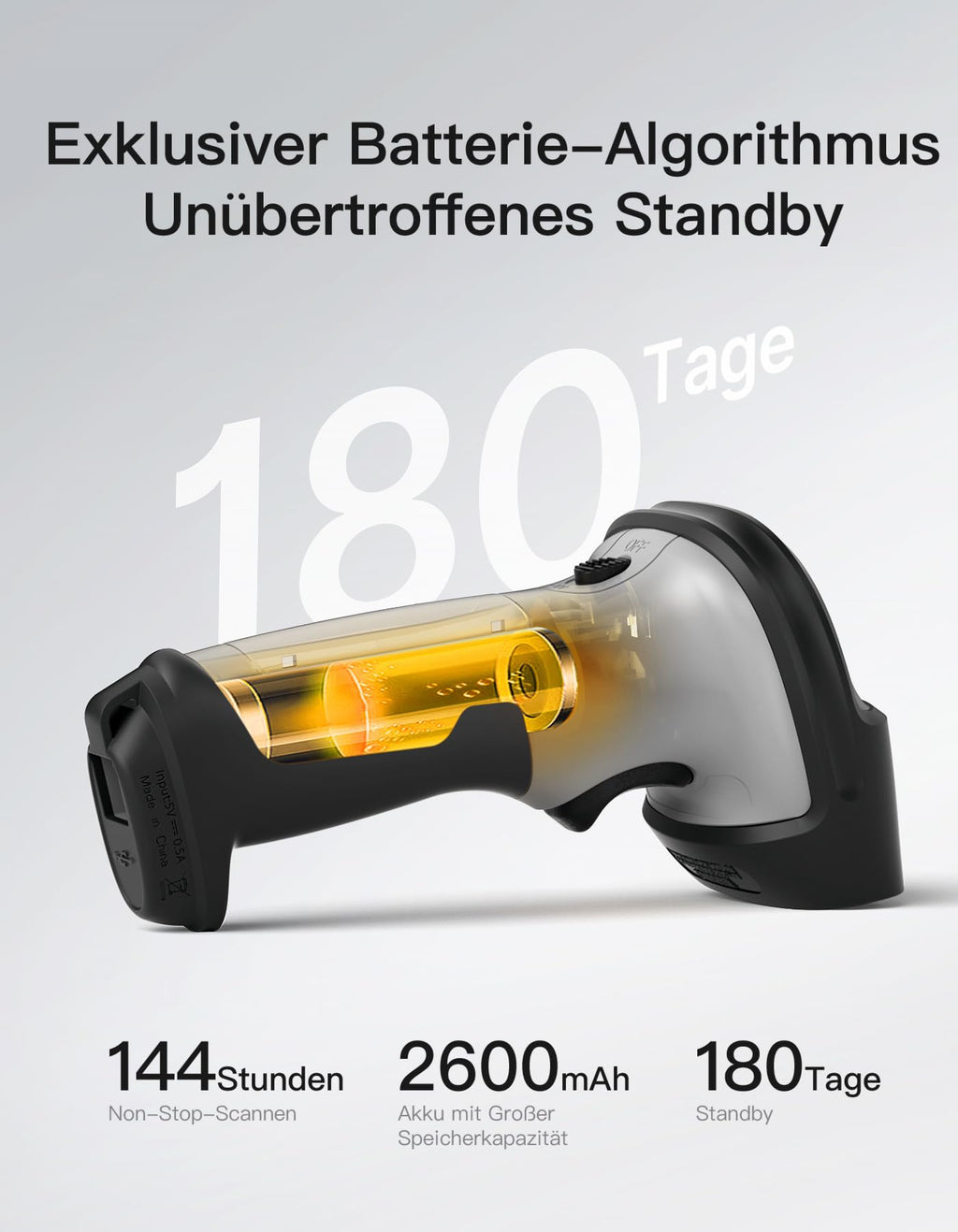 Inateck Barcode Scanner 2D Bluetooth, Kabellose QR Code Scanner, Wireless Handscanner mit AI APP & SDK, 1 Ladung 180 Tage Standby, Automatisches schnelles und präzises Scannen, BCST-72