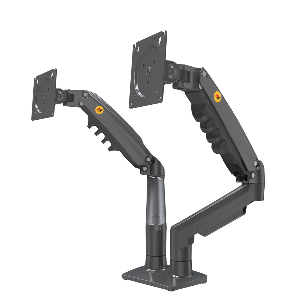 Ergosolid Desktop-Halterung für 2 PC-Bildschirme (17-27 Zoll), verstellbar in Mehreren Achsen, Drehgelenk, Gasfeder bis 2 x 9 kg, F160VAR