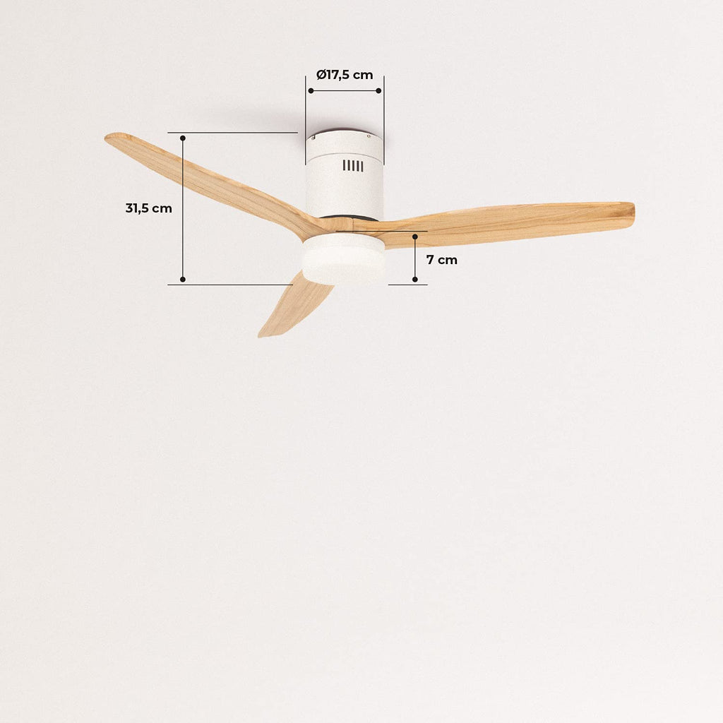 CREATE / WINDCALM M/Deckenventilator ABS mit Beleuchtung Weiß Hellesholzflügel-Optik mit Fernbedienung / 40W, Leise, Ø132cm, 6 Geschwindigkeiten, Timer, DC-Motor, Sommer-Winterbetrieb
